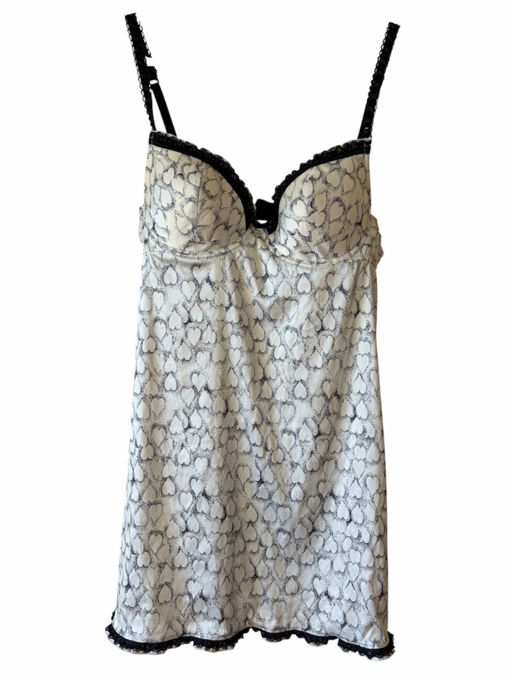 La Senza Heart Print Lace Trim Babydoll Chemise Lingerie Nightgown Romantic Y2K